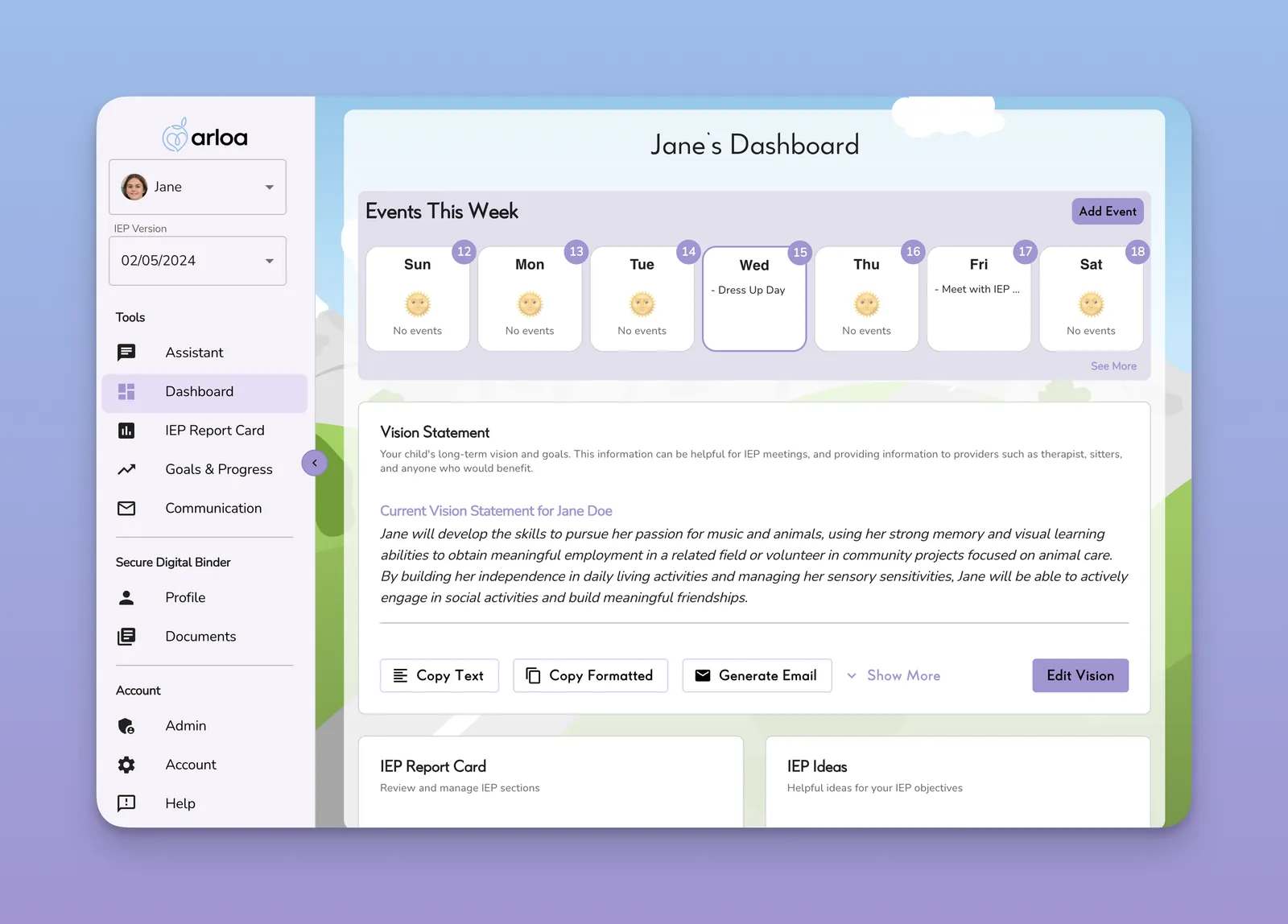 Arloa app dashboard