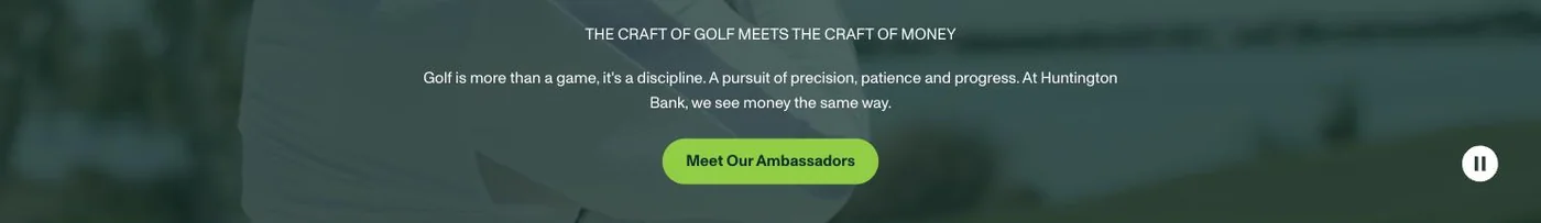 The Huntington golf platform hero with its tagline and call to action