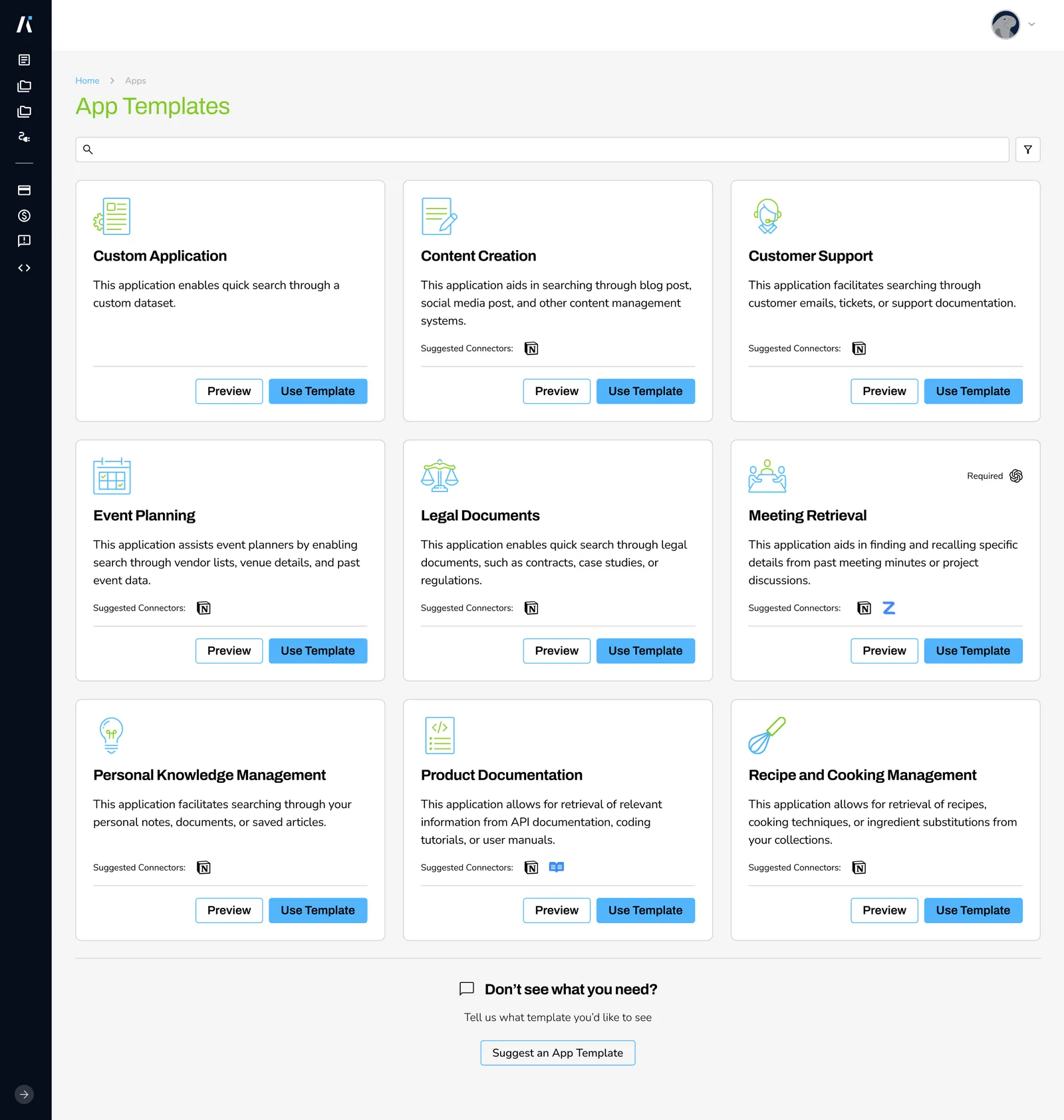 Mantium chat interface with templates