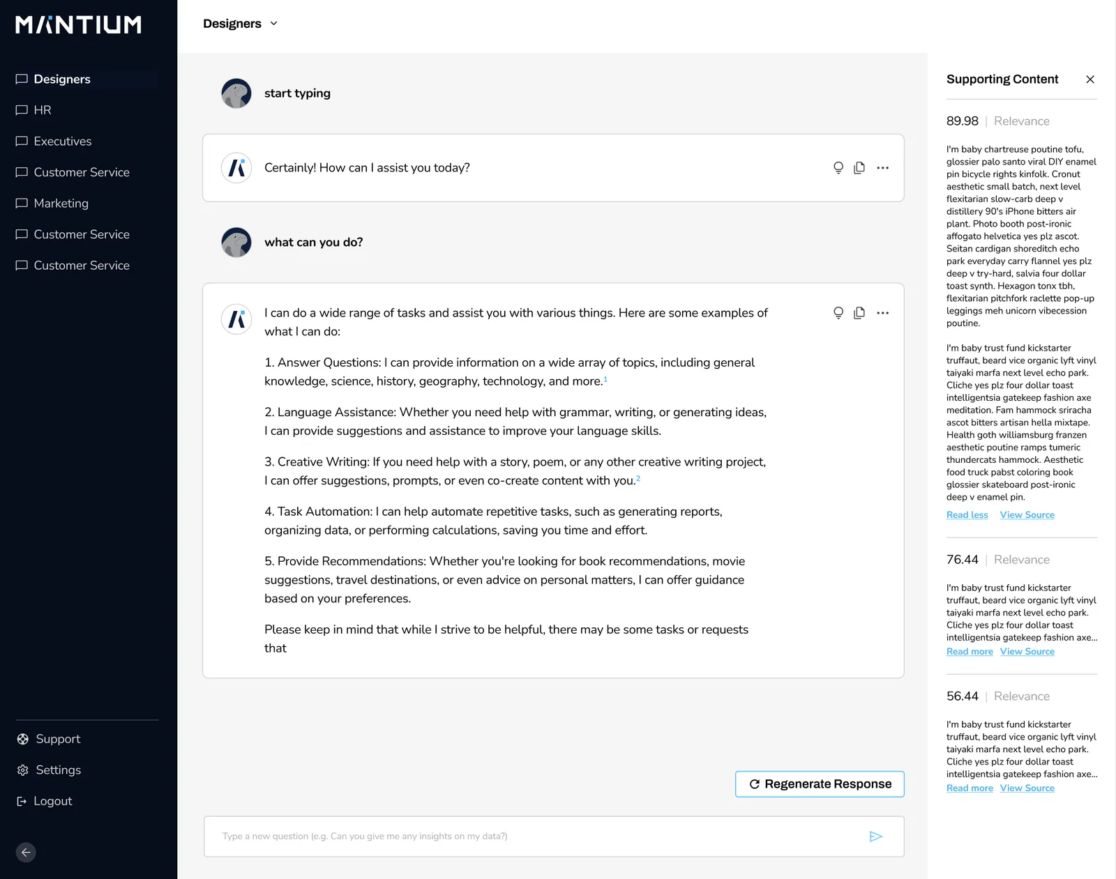Supporting content panel expanded
