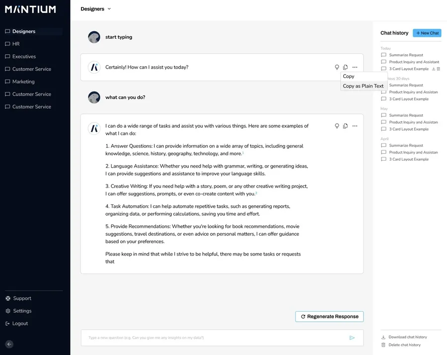 Mantium secure chat interface