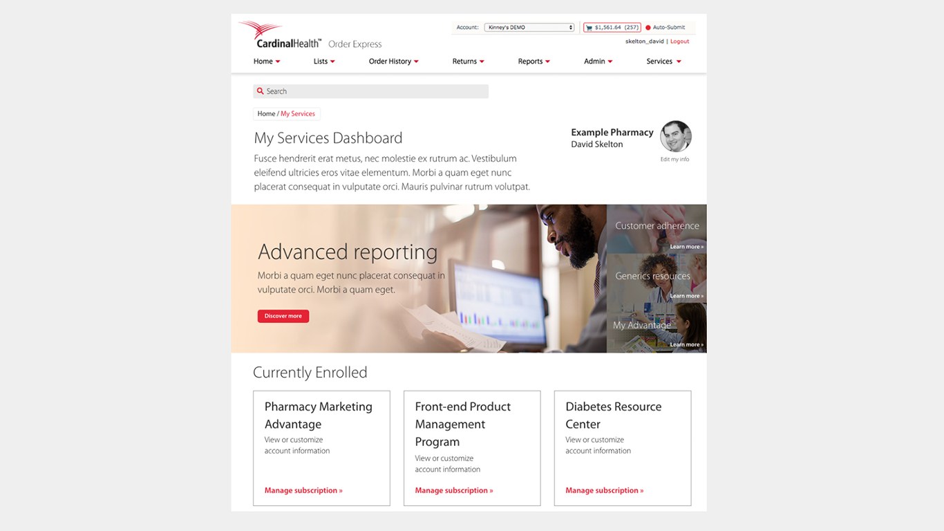 Cardinal Health Order Express dashboard