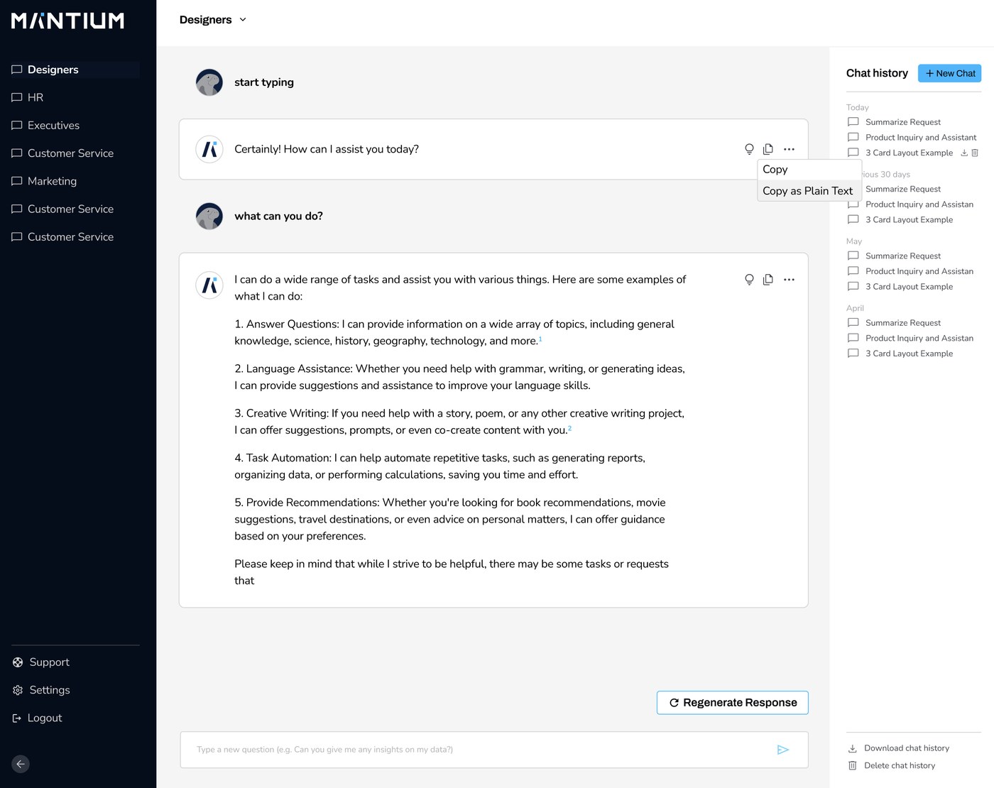Mantium secure chat interface